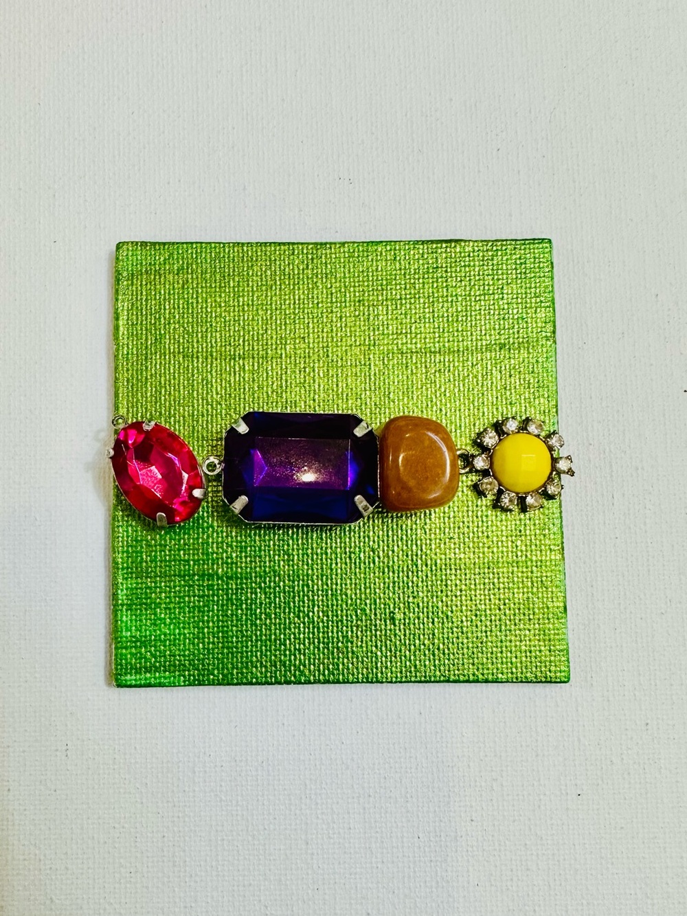 Handmade Colorful Jewel Magnet | Mixed Media Gemstone Art | 3x3”
